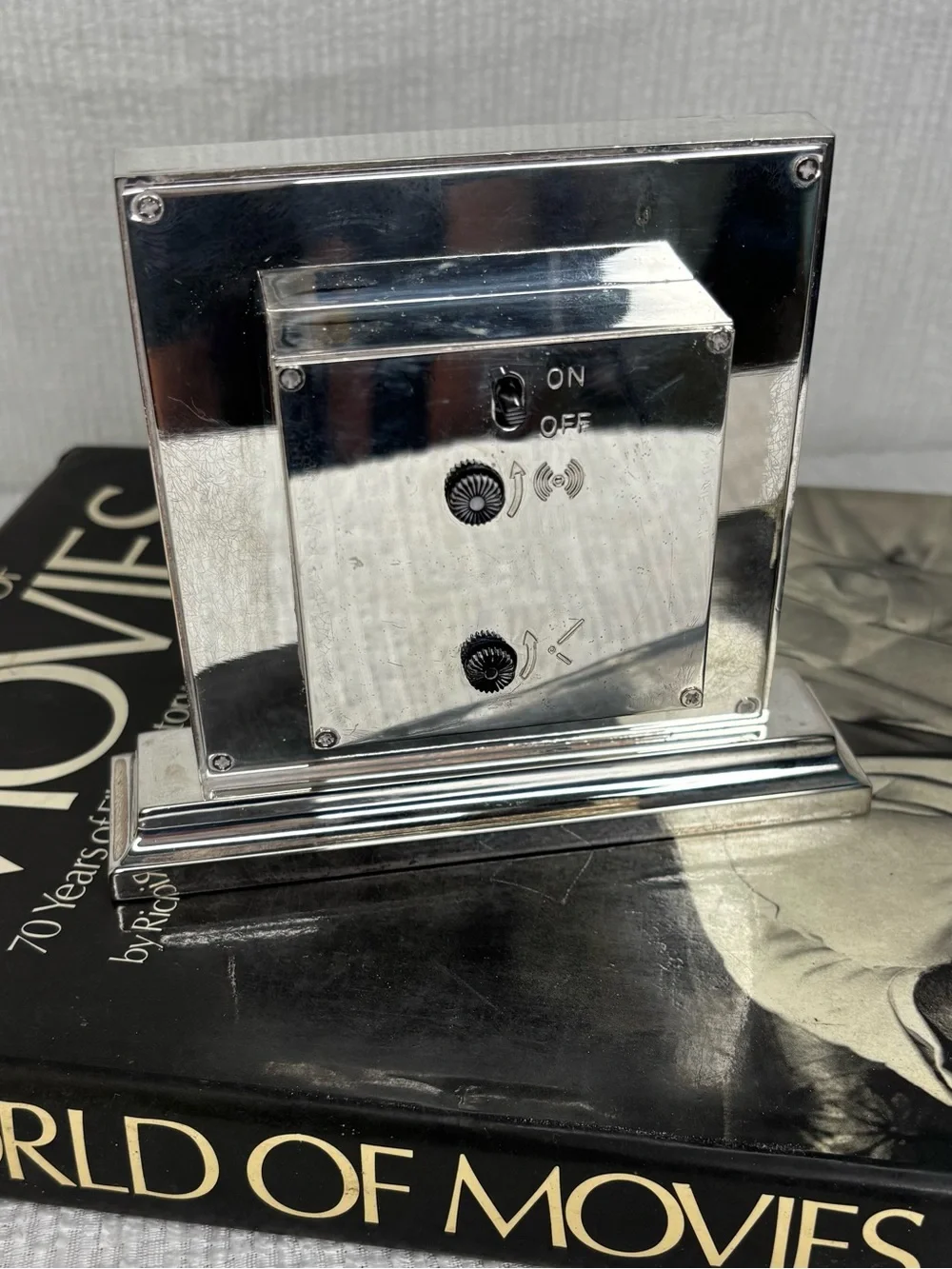 Restoration Hardware Silver Square Mantel Clock with Roman Numerals